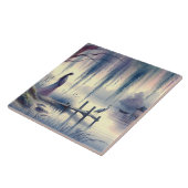 Carreau Lac Serene Imaginaire avec saule et héron (Côté)