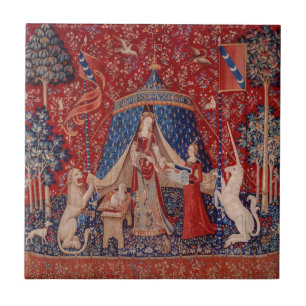 Carreau Lady and Unicorn Medieval Tapestry Desire