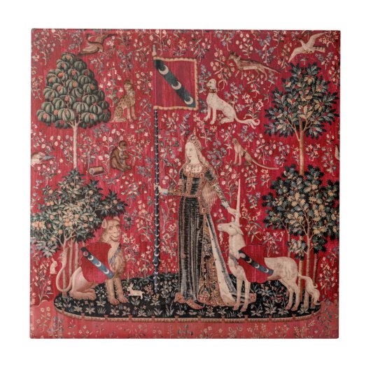 Carreau Lady and Unicorn Medieval Tapestry Touch (Devant)