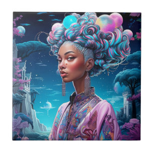 Carreau Lady In Surreal World African American Art Purple