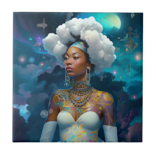 Carreau Lady In Surreal World Art Cosmique Africain-Améric