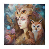 Carreau Lady With Owl Surreal Imaginaire Art (Devant)
