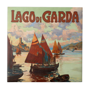 Carreau Lago di Garda, Lac de Garde, Italie Voyage Vintage