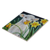 Carreau Lamb bébé et jonquilles de printemps Aquarelle Art (Côté)