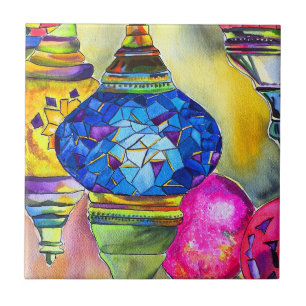 Carreau Lampes turques mosaïque aquarelle fine art