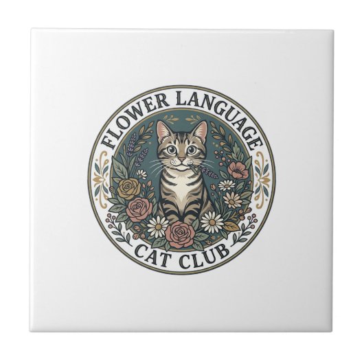 Carreau Langage Fleur Chat Chat Tee Graphique Art - Fleur (Devant)