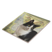 Carreau l'ange noir et blanc de chat s'envole l'art (Côté)