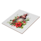 Carreau Lanterne rouge de Noël Poinsettia et pin (Côté)