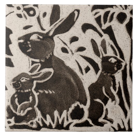 Carreau Lapin Batik Stoneware Bois Animal Tan Brown (Devant)