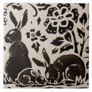 Carreau Lapin Batik Stoneware Bois Animal Tan Brown