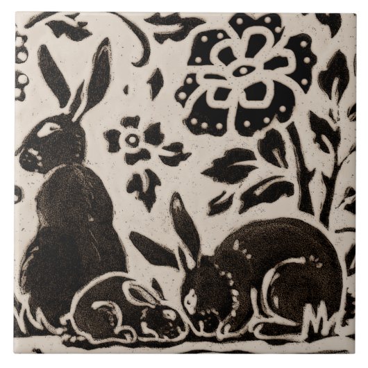 Carreau Lapin Batik Stoneware Bois Animal Tan Brown (Devant)