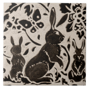 Carreau Lapin Batik Stoneware Bois Animal Tan Grey