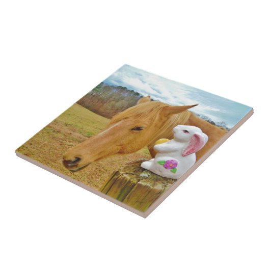 Carreau Lapin blanc et cheval jaune blond (Côté)