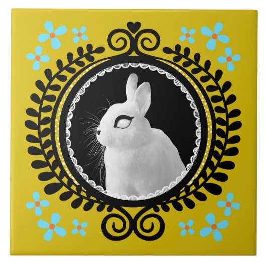 Carreau Lapin Blanc Étrange : Jaune, Noir et Bleu Clair (Devant)