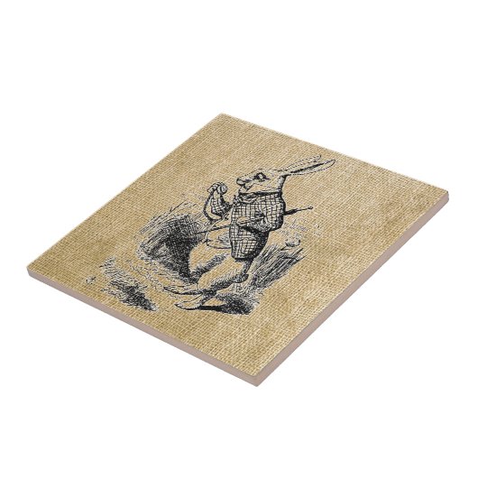 Carreau Lapin blanc sur Burlap (Côté)