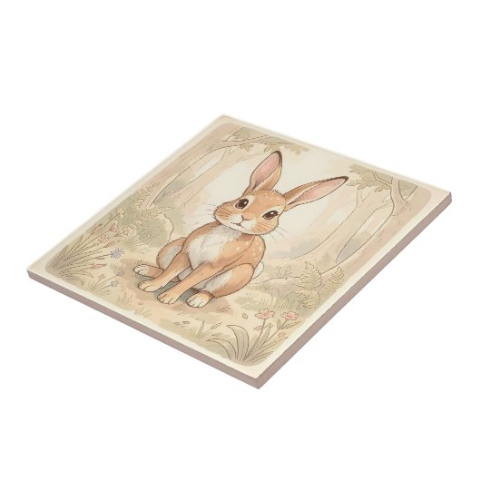 Carreau Lapin brun mignon dans une forêt (Côté)