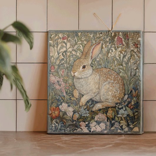 Carreau Lapin dans un jardin anglais style William Morris