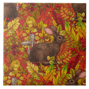 Carreau Lapin d'automne en rouge