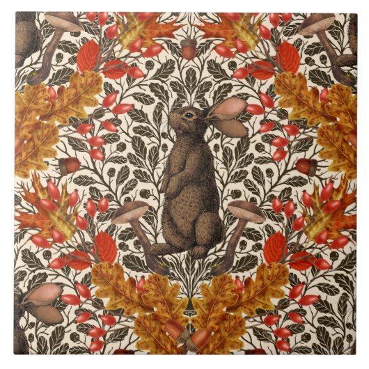 Carreau Lapin d'automne sur blanc (Devant)