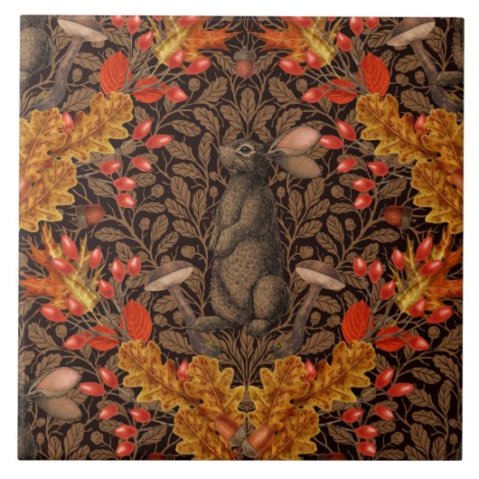 Carreau Lapin d'automne sur brun (Devant)