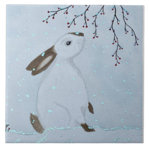 Carreau Lapin de l'hiver à l'aquarelle