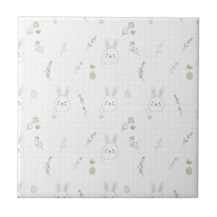Carreau Lapin de Pâques minimaliste rose beige gribouillag
