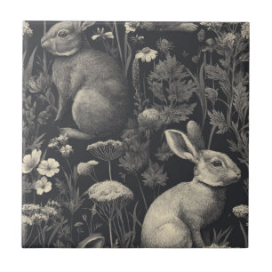 Carreau Lapin Élégant Toile Floral Motif Vintage (10)