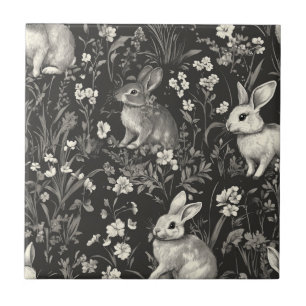 Carreau Lapin Élégant Toile Floral Motif Vintage (7)