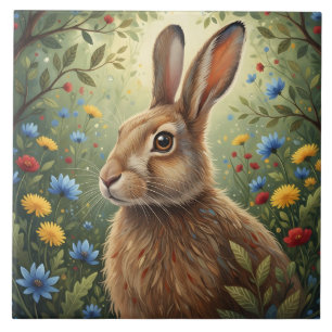 Carreau Lapin fantaisiste et fleurs de forêt Nature