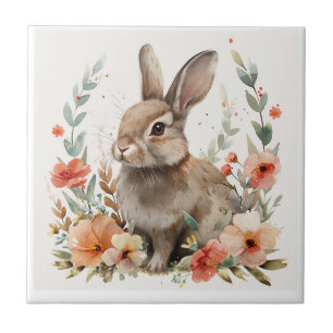 Carreau Lapin floral aquarelle