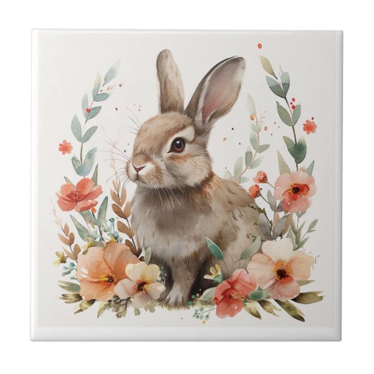 Carreau Lapin floral aquarelle (Devant)