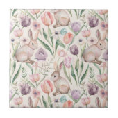 Carreau Lapin Gris Mignon avec Tulipes Colorées (Devant)