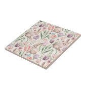 Carreau Lapin Gris Mignon avec Tulipes Colorées (Côté)