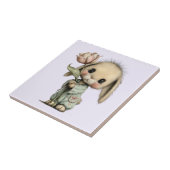 Carreau Lapin mignon tenant une Tulipe (Côté)