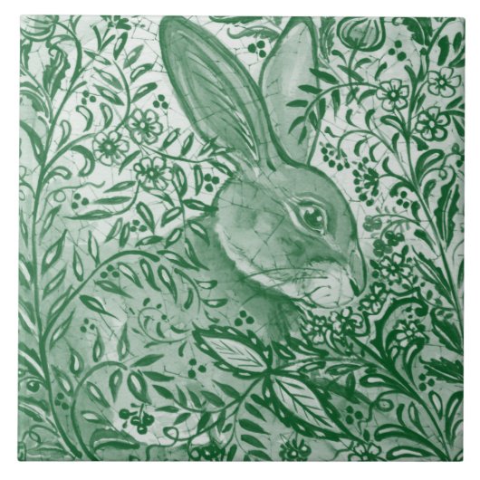 Carreau Lapin Vert Émeraude Lapin Intricte Feuil Floral (Devant)