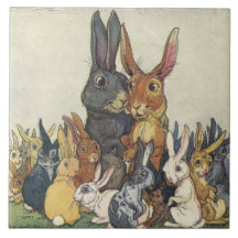 Lapin vintage et famille de Pâques 6" tuile