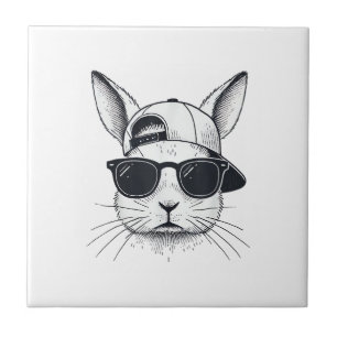 Carreau Lapin visage avec lunettes de soleil casquette jou