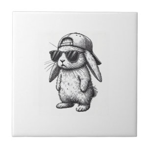Carreau Lapin visage avec lunettes de soleil casquette jou