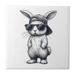 Carreau Lapin visage avec lunettes de soleil casquette jou