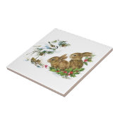 Carreau Lapins de Noël vintage dans la neige (Côté)
