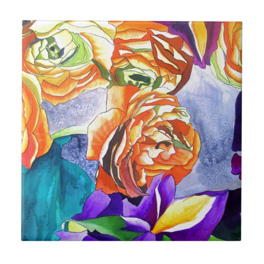 Carreau L'aquarelle Ranunculus et Iris (Devant)
