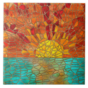 Carreau L'art de la mosaïque du lever du soleil sur la mer