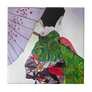 Carreau L'art Geisha japonais avec kimono et parapluie