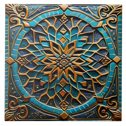 Carreau L'art traditionnel azur et orange (Devant)