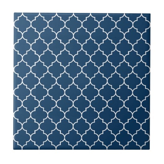 Carreau Latticwork bleu marine, Quatrefoil, Trellis (Devant)