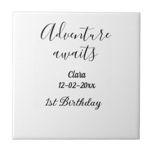 Carreau L'aventure attend joyeux 1er anniversaire nom date