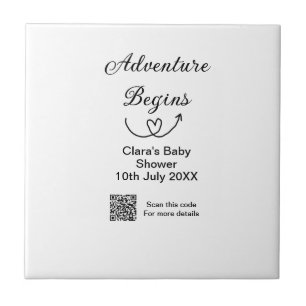 Carreau L'aventure commence baby shower scan QR code coeur