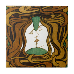 Carreau Le Baiser Peter Behrens Art Nouveau Art Vintage
