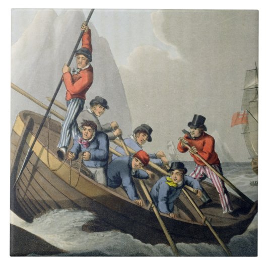 Carreau Le bateau d'un bateau attaquant une baleine, (Devant)