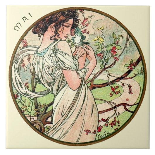 Carreau Le calendrier de Nouveau Mucha d'art peut (Devant)